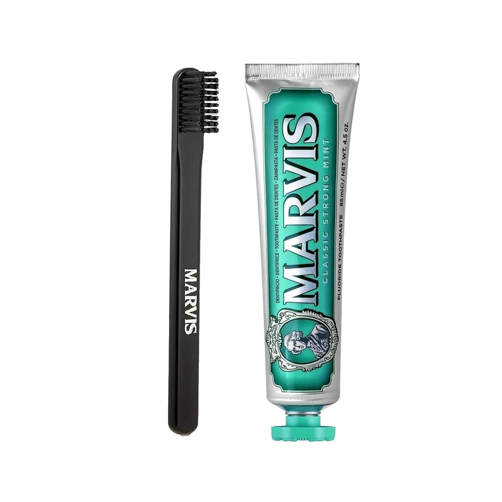 Marvis Classic Strong Mint Toothpaste and Toothbrush Set - Premium Oral Care with Refreshing Mint Flavor Marvis Classic Strong Mint Toothpaste & Toothbrush Set Marvis toothpaste, Strong Mint toothpaste, Toothbrush set, Premium oral care, Dental hygiene products, Oral care, Mint flavor toothpaste, Toothpaste and toothbrush, Marvis brand, Dental care, Hygiene products