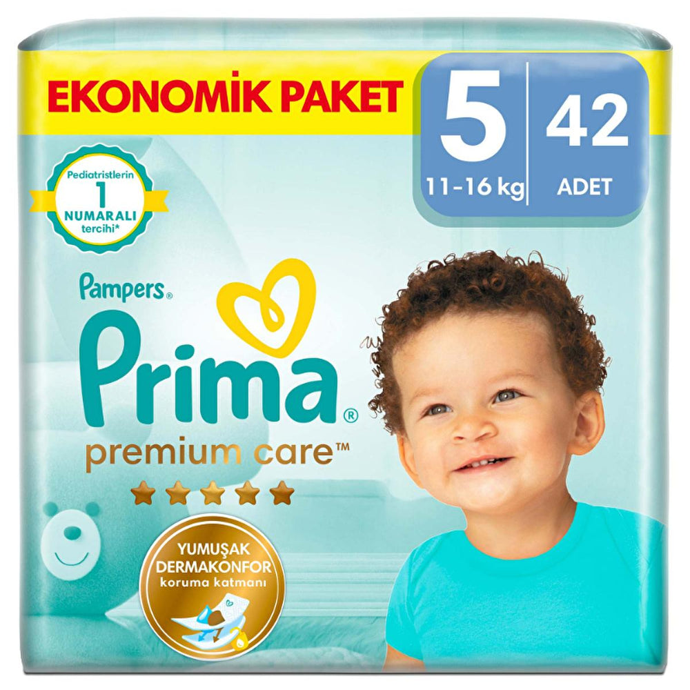 Prima Premium Care Baby Diapers Size 5 - 42 Count - Soft, Leak-Proof, Dermatologically Tested Diapers for - Baby Care