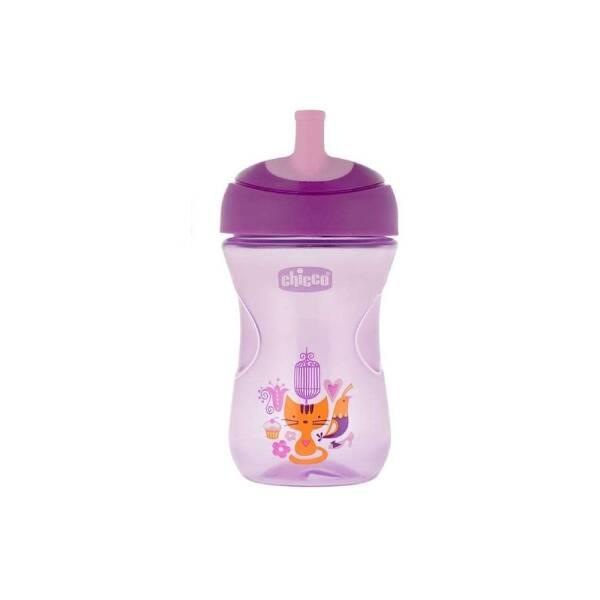 Chicco Training Cup for Toddlers - 266ml Spout Cup with Purple Cat Design, Safe and Easy Drinking for 12 Months+ - Baby Care