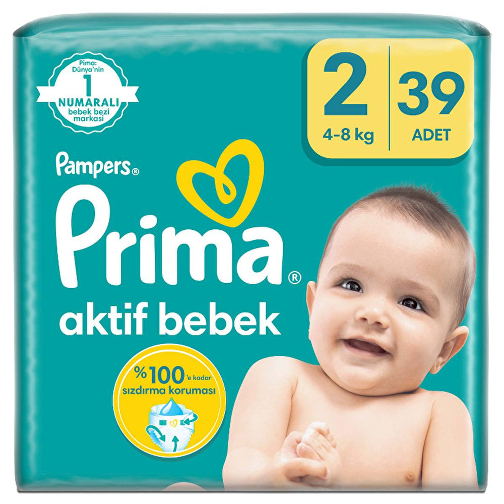 Prima Pampers Active Baby Diapers Size 2, 39 Count - Leakproof & Dermatologically Tested - Baby Care