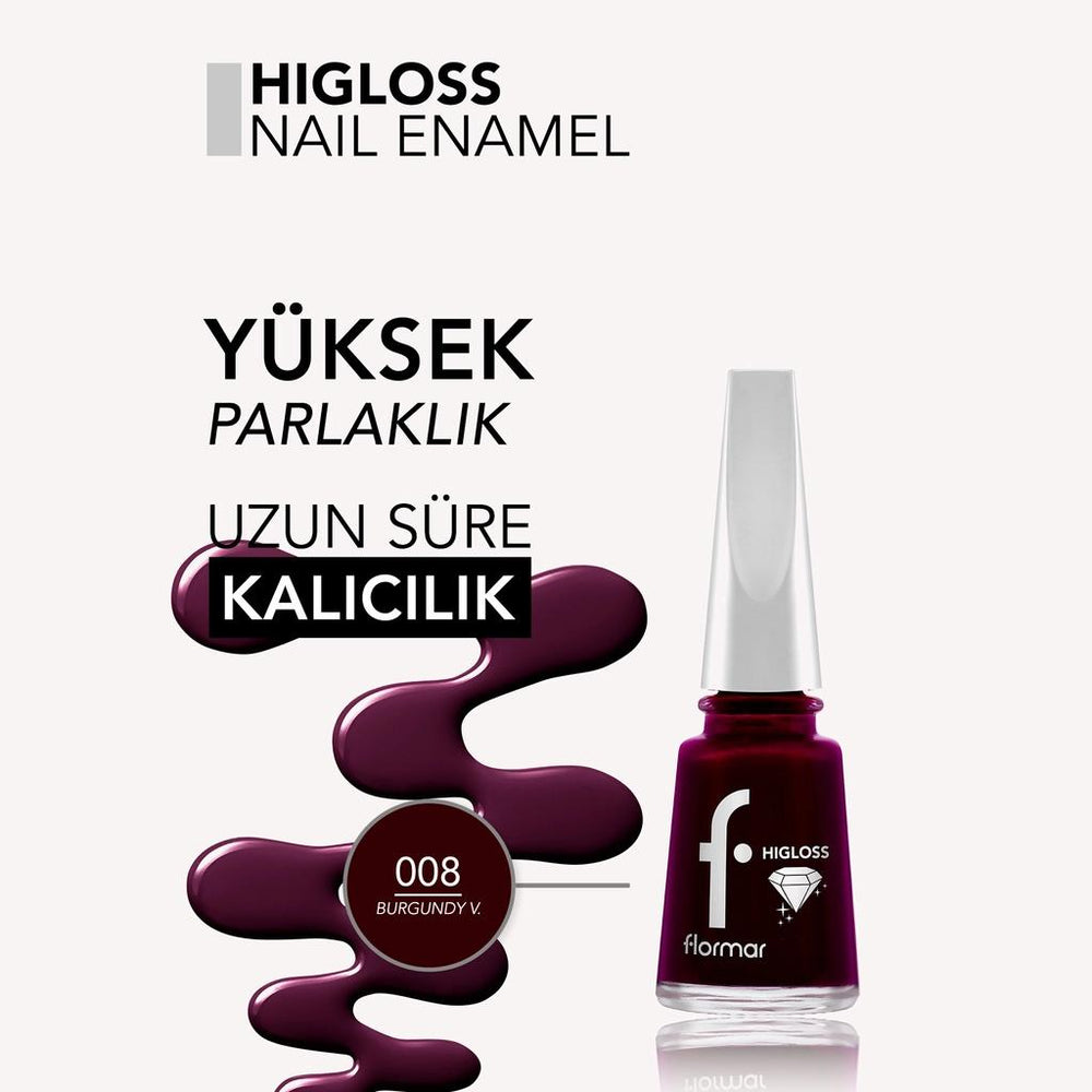 Flormar Higloss Long-Wear Gel-Look Nail Polish 008 Burgundy Velvet