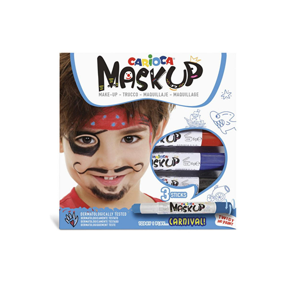 Carioca Carnival Face Paint Kit - 3 Water-Based Colors, Dermatologically Tested, Easy Twist-Apply Design for - Skin Care