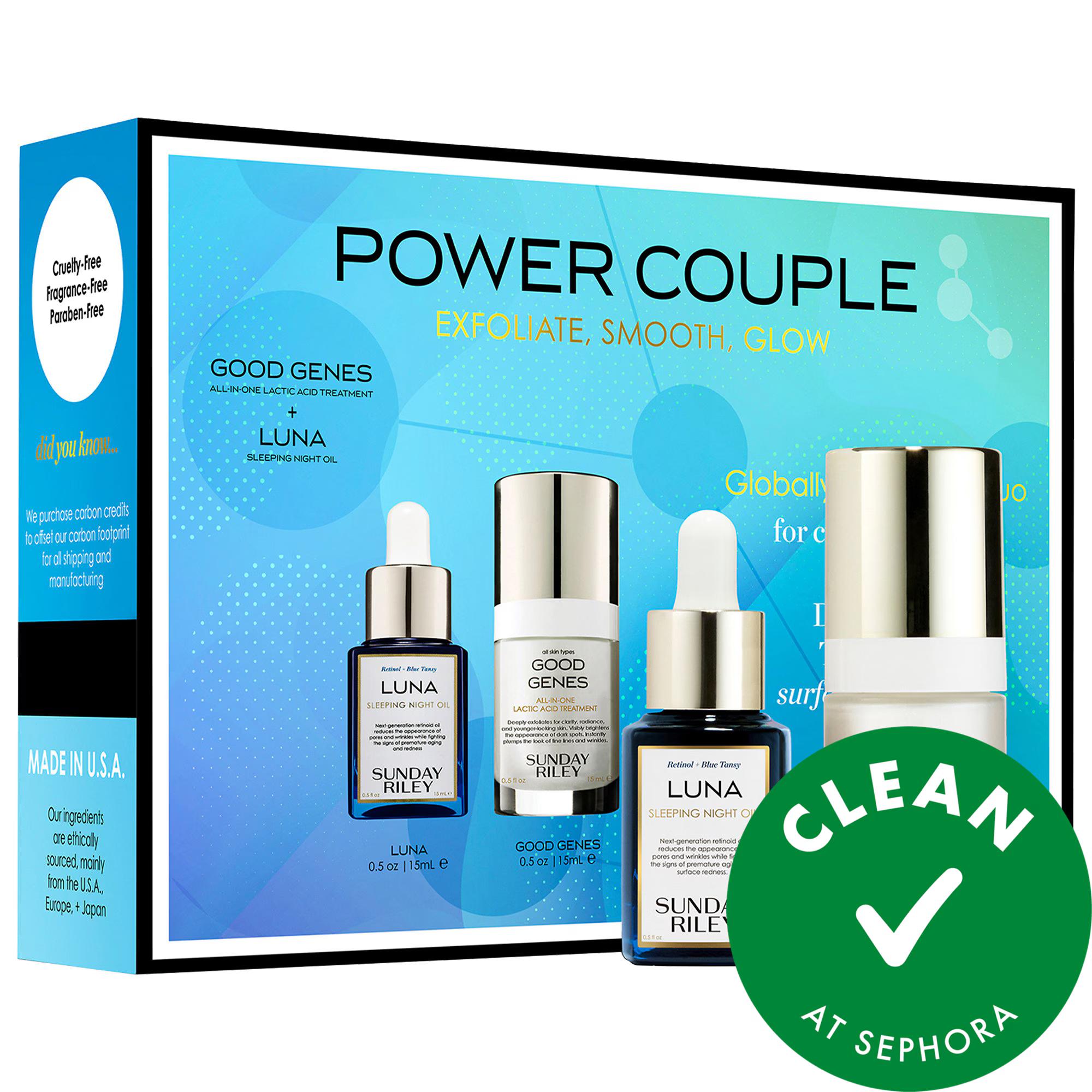 Sunday Riley Power Couple Advanced Retinol and Lactic Acid Duo - Anti-Aging Skincare Set for Smoother, Brighter Skin Sunday Riley Power Couple - Retinol &amp; Lactic Acid Skincare Duo retinol skincare, lactic acid treatment, vegan skincare products, anti-aging skincare duo, cruelty-free skincare, skincare sets, fine lines and wrinkles, dark spots, dullness and uneven texture, vegan, cruelty-free, gluten-free, skincare for sensitive skin