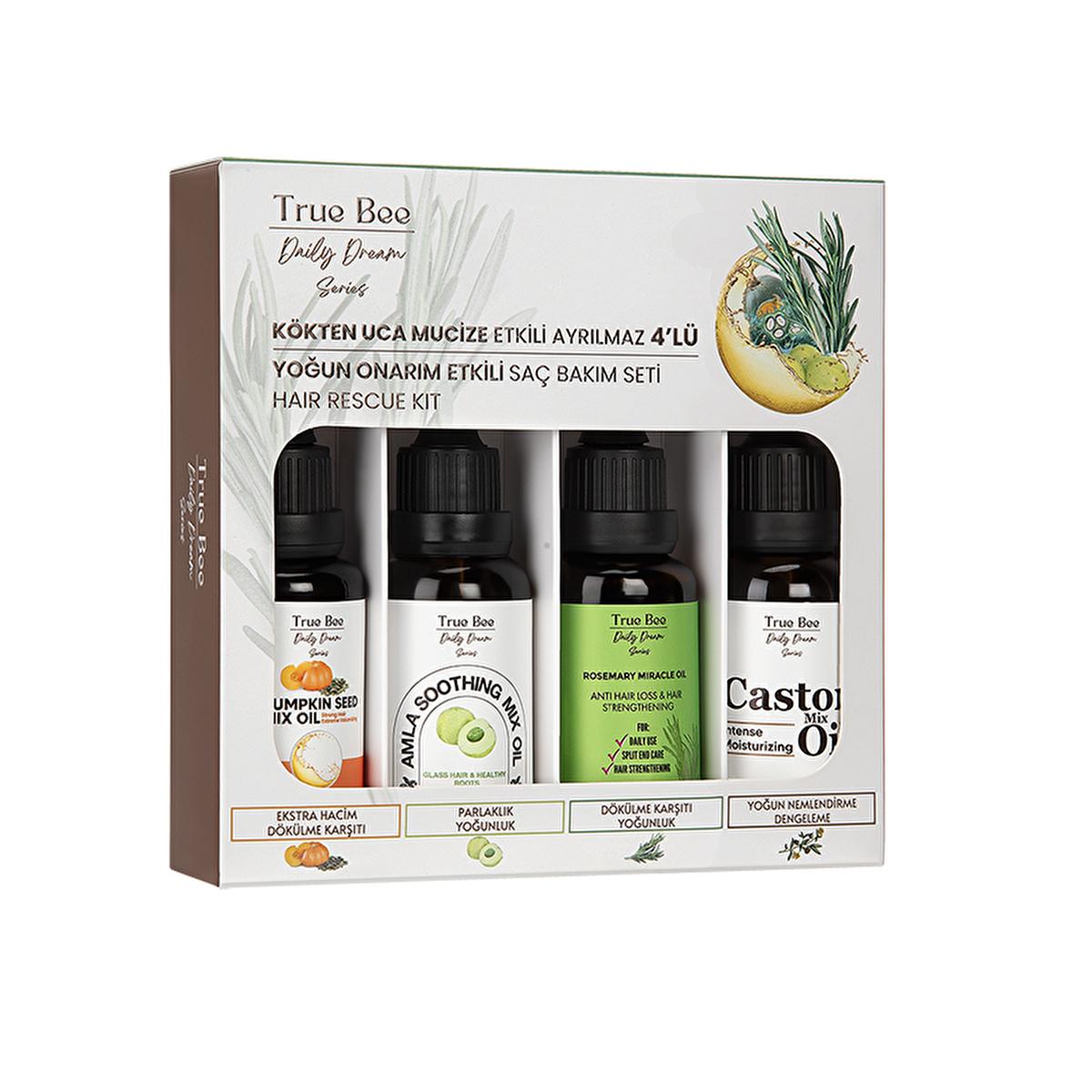 True Bee Hair Care Set - 4 Natural Oils for Nourishment and Repair True Bee 4-Oil Hair Care Set for Nourishment hair care set, natural hair oil, hair nourishment, damaged hair repair, hair growth support, True Bee, hair care products, natural hair care, hair repair, hair growth, hair volume, hair shine, hair hydration