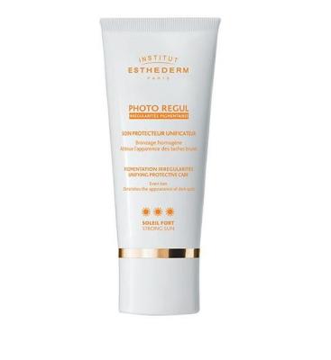 institut esthederm photo regul 50 ml bottle, close up of institut esthederm photo regul applying on skin Institut Esthederm Photo Regul - Sun Protection | 50 ml Institut Esthederm Photo Regul - Sun Protection sun-protection, bronzing, uneven-skin-tone, skincare, institut-esthederm, premium-skincare, safe-bronzing, photo-regul, ai-generated, sun-care