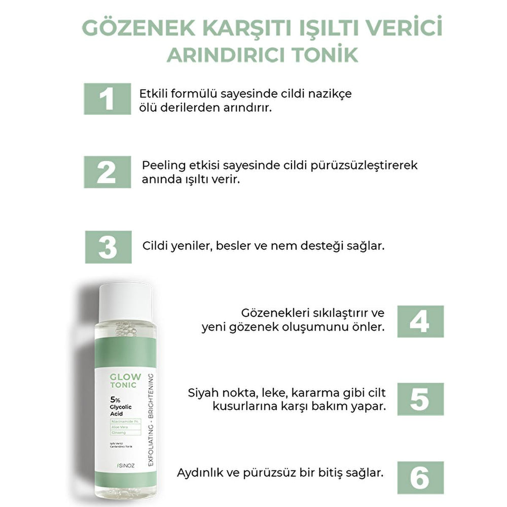 Sinoz Glow Tonik: Glycolic Acid Facial Toner for Exfoliating, Brightening & Pore Minimizing - Aloe Vera, Ginseng, Niacinamide - Radiant Skin Sinoz Glycolic Acid Toner: Exfoliate, Brighten & Minimize Pores glycolic acid toner, pore minimizing toner, exfoliating facial toner, aloe vera skin toner, ginseng toner for face, niacinamide toner, glow tonik, skin brightening toner, toner for oily skin, toner for sensitive skin, facial toner, glycolic acid, aloe vera, ginseng, niacinamide, pore tightening, exfoliatin