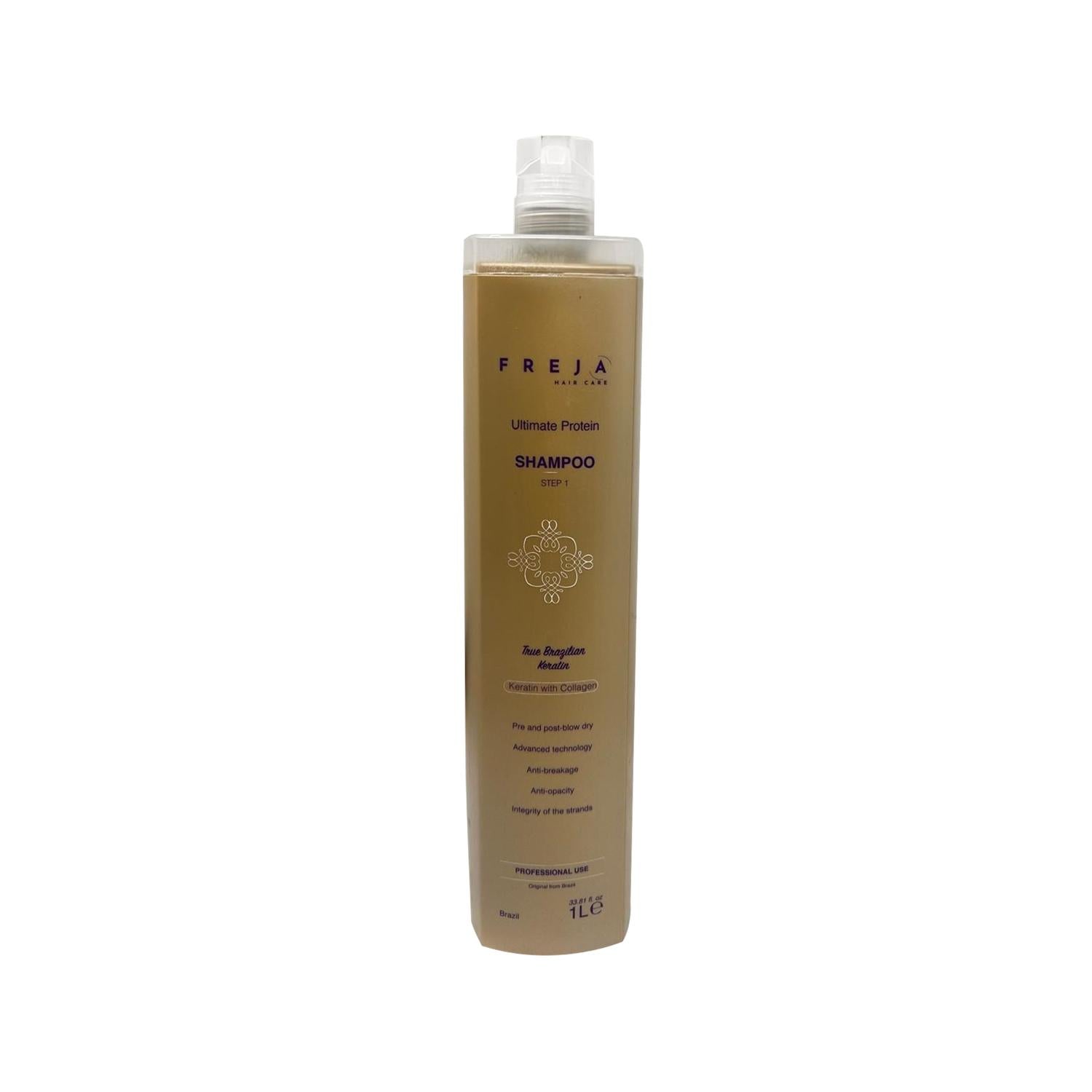 FREJA True Brazilian Keratin Step 1 Ultimate Protein Shampoo 1000ml - Nourishing Keratin Hair Care FREJA Keratin Shampoo for Nourished Hair Keratin Shampoo, Brazilian Keratin, Protein Shampoo, Hair Care, FREJA True Brazilian Keratin, Hair Nourishment, Hair Strengthening, Brazilian Hair Care, Large Volume Shampoo, Protein Hair Treatment
