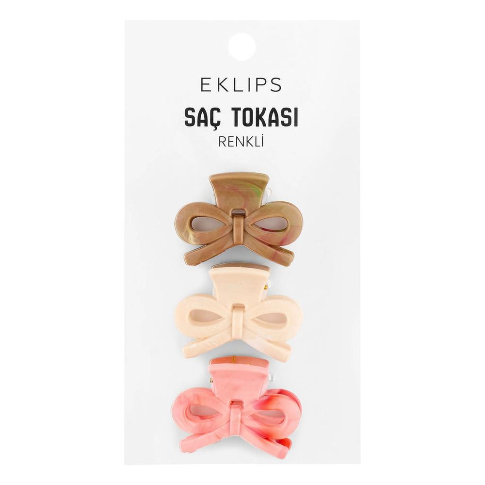 Eklips Marble Ribbon Hair Clip Set Brown 3 Pieces