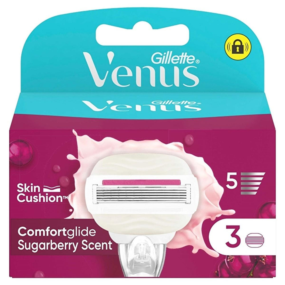 Gillette Venus Comfort Glide Sugarberry Women's Razor Refills - 3 Count, Smooth Shaving for Sensitive Skin - Fragrance