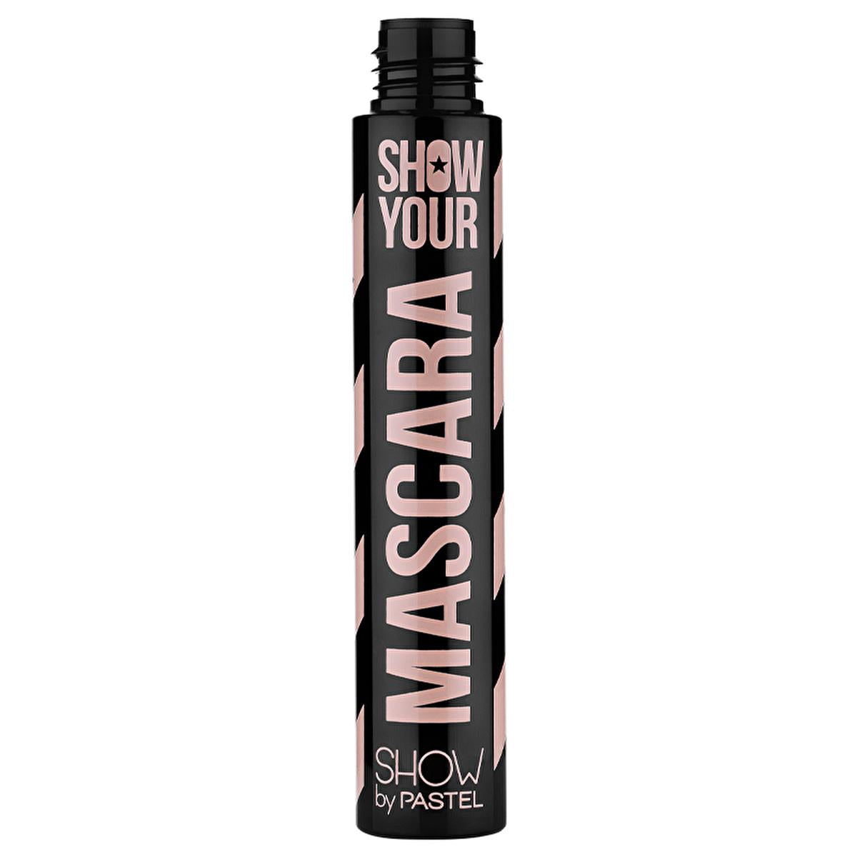 pastel show your maskara black, mascara brush detail Pastel Show Your Maskara - Volume & Intensity for Makeup Enthusiasts | 9 ml Pastel Show Your Maskara - Black makeup, mascara, vegan, cruelty-free, contact-lens-safe, gluten-free, pastel, black-mascara, beauty-products, ai-generated