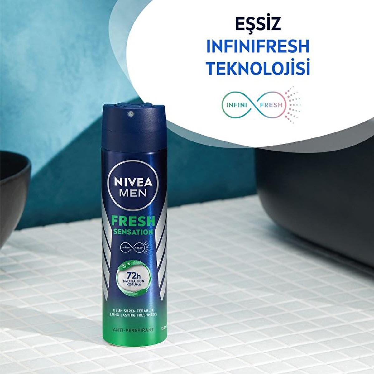 Nivea Men Fresh Sensation Deodorant Spray - Long Lasting Anti-Perspirant Protection for Men, 72 Hour Freshness, Dermatologically Tested, Alcohol-Free Nivea Men Fresh Sensation Deodorant Spray - 72 Hour Freshness Nivea Men Deodorant Spray, Fresh Sensation Deodorant, Long-lasting Anti-perspirant, Dermatologically Tested Deodorant, Alcohol-free Deodorant Spray, Deodorant for Men, Anti-perspirant Deodorant, Men's Grooming, Personal Hygiene, Nivea Men, Freshness, Confidence, 72 Hour Protection, Men's Deodorant S