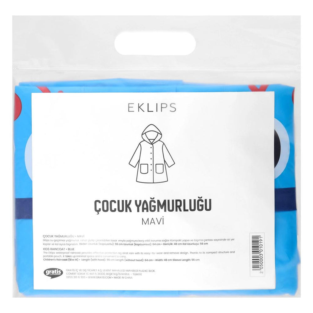 Eklips Kids Blue Patterned Rain Jacket - Waterproof Children's Raincoat