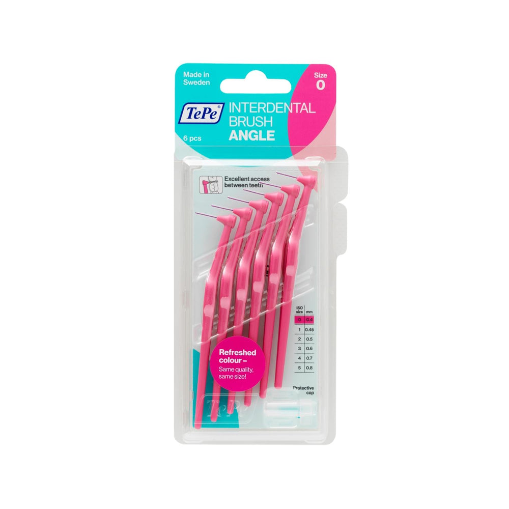 Tepe Angel 0.4 mm Pink Interdental Brushes - 6 Pack | Small Gentle Gum Cleaning Brush for Between Teeth & Braces - Superior Dental Hygiene Tepe Angel Interdental Brushes - 0.4mm for Tight Spaces | Gum Care interdental brush, Tepe interdental brush, 0.4 mm interdental brush, small interdental brush, pink interdental brush, gum cleaning brush, between teeth cleaner, dental hygiene brush, interproximal brush, braces cleaning, gum disease prevention, oral hygiene, plaque removal, narrow spaces, ergonomic handle