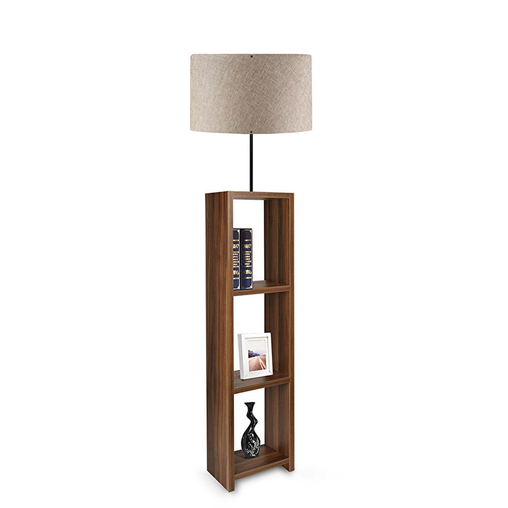 Homing Bej Dekoratif Raflı Lambader - Modern Decorative Lamp with Fabric Shade & 3-Tier Shelf