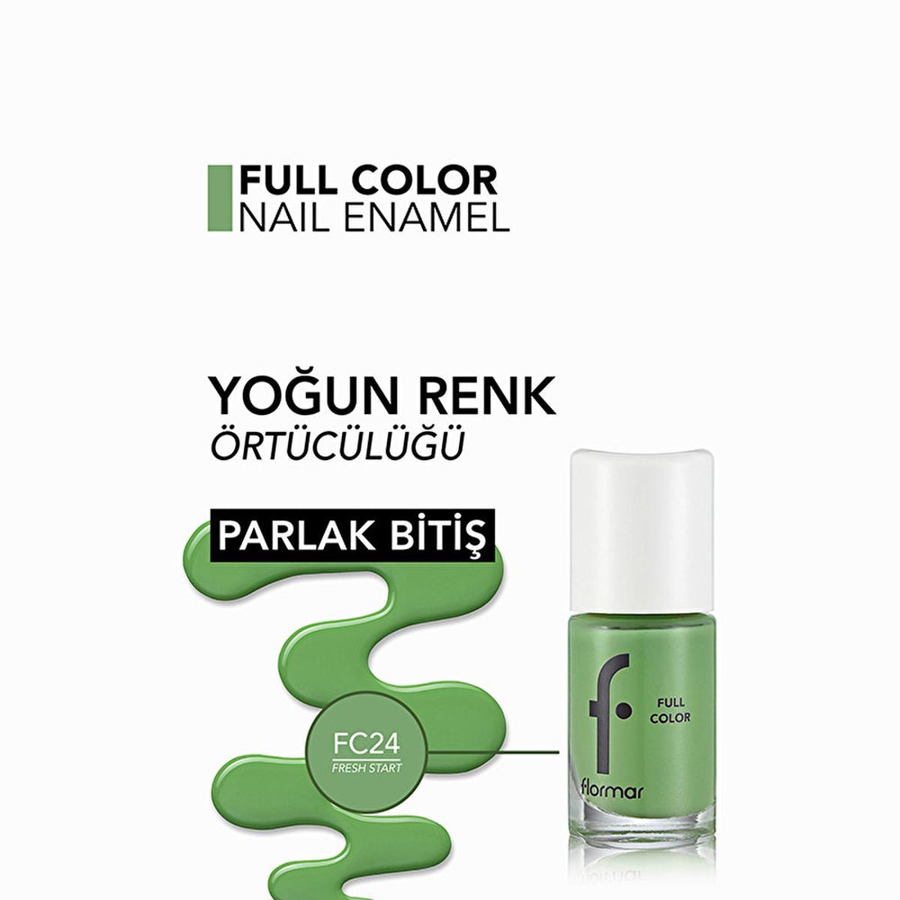 Flormar Full Color Fresh Start: High Pigment, Long Lasting, Glossy Green Nail Polish - Chip Resistant, Vibrant Color Flormar Nail Polish: High Pigment, Long Lasting Green - Fresh Start nail polish, high pigment nail polish, long lasting nail polish, durable nail polish, glossy nail polish, Flormar nail polish, nail color, nail lacquer, vibrant nail polish, chip resistant nail polish, nail, lacquer, beauty, personal grooming, manicure, pedicure, vibrant color, long-lasting, chip-resistant, glossy finish, gre