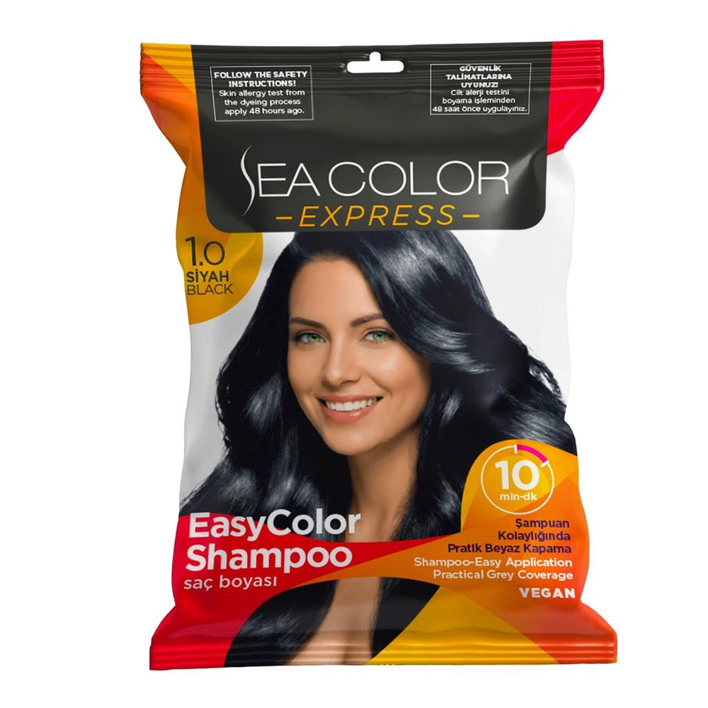 Sea Color Express Hair Dye Shampoo in 1.0 Black for Gray Coverage