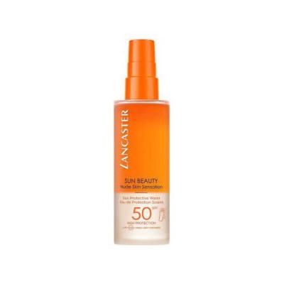 lancaster sun beauty spf 50 protective water, bottle of lancaster sun protective water spf 50, application of sunscreen on beach Lancaster Sun Beauty Sun Protective Water - SPF 50 | 150 ml Lancaster Sun Protective Water SPF 50 | 150ml lancaster, sun-protective-water, spf-50, vegan-sunscreen, water-resistant, beach-day, outdoor-activities, swimmers, sunbathers, ai-generated