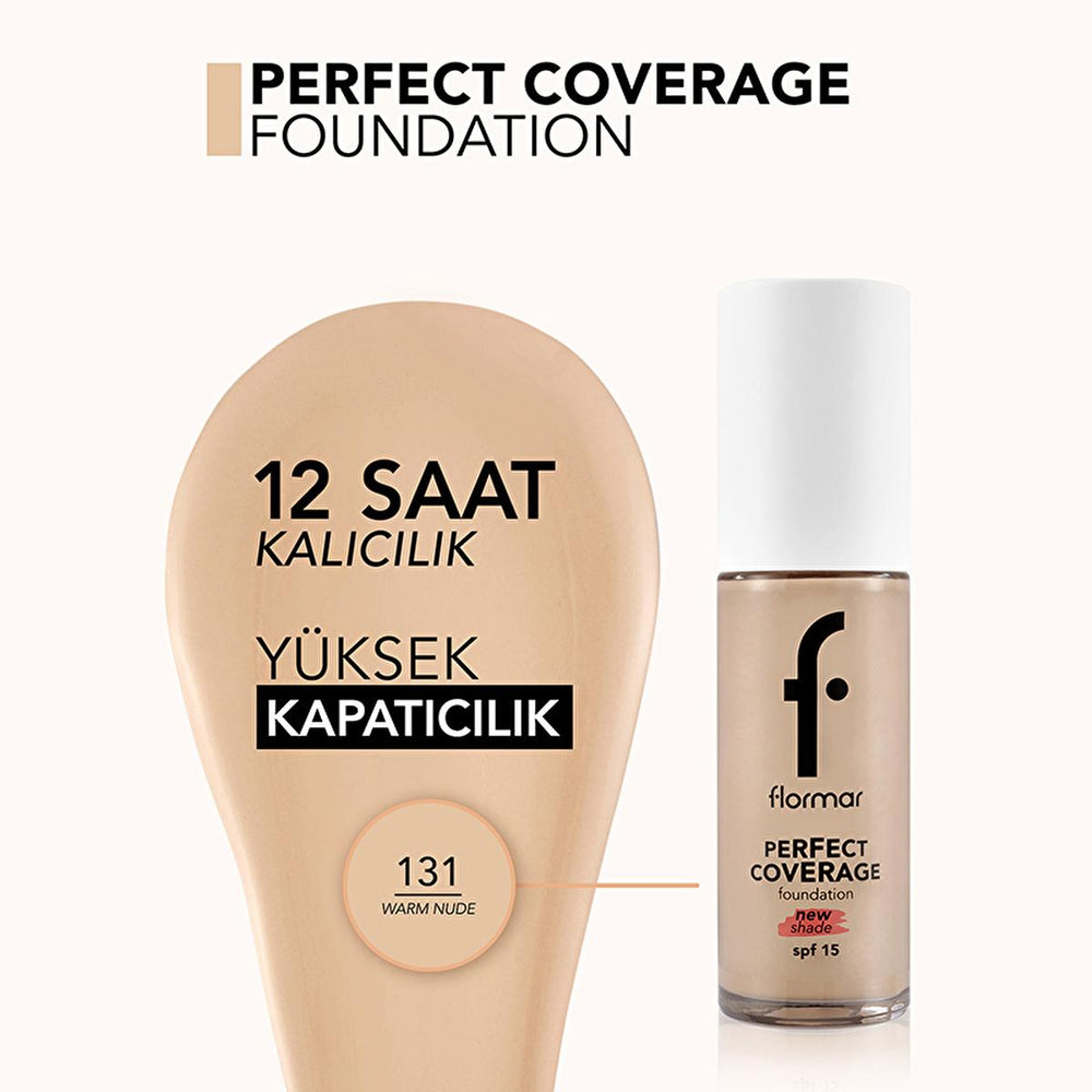Flormar Perfect Coverage Foundation 131 Warm Nude - Long-Lasting Nourishing Makeup with SPF 15 - view 2