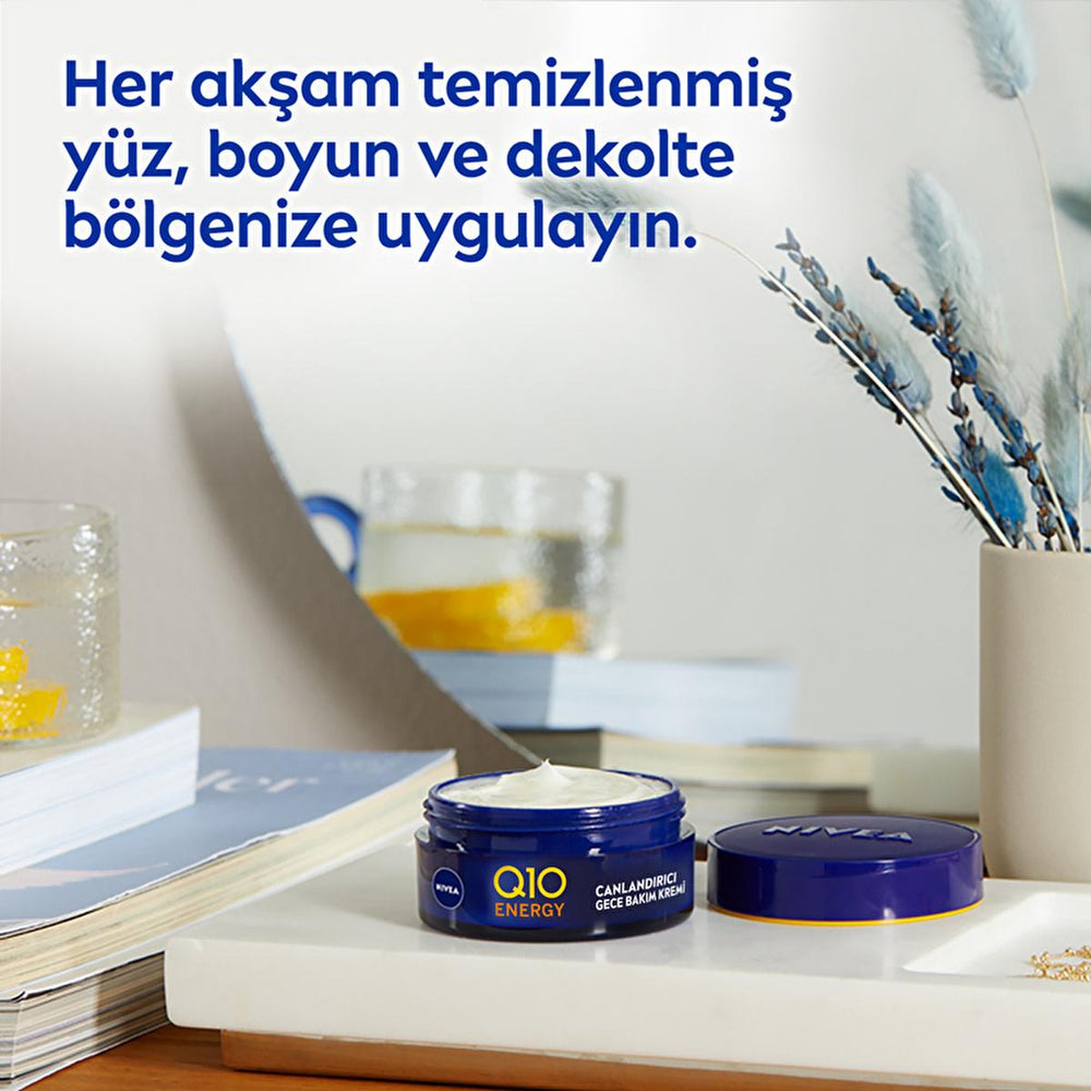 Nivea Q10 Energy Night Cream with Vitamin C - Anti-Aging, Moisturizing Night Care for All Skin Types Nivea Q10 Energy Night Cream - Anti-Aging Skincare Nivea Q10 Energy Night Cream, Vitamin C Night Care, Anti-aging night cream, Moisturizing night cream, Dermatologically tested night cream, Night care cream, Skincare for anti-aging, Q10 Energy, Vitamin C skincare, Nighttime moisturizer, Anti-aging skincare, Skincare routine, Nivea skincare, Face cream, Night cream, Anti-aging face cream