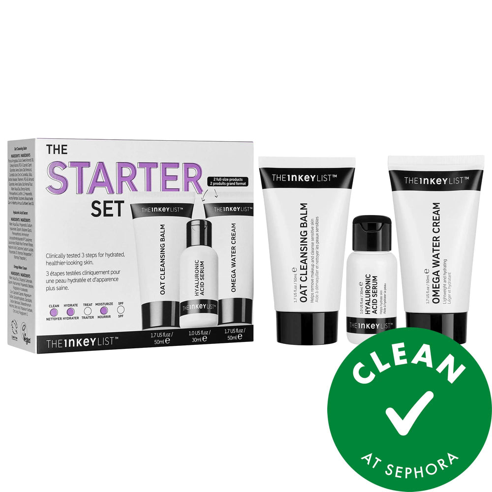 The INKEY List: Starter Skincare Set - Hydrating Routine with Oat Cleansing Balm, Hyaluronic Acid & Niacinamide - Cruelty-Free & Clean at Sephora The INKEY List Skincare Set: Hydrate & Glow | Cruelty-Free skincare set, hydrating skincare routine, oat cleansing balm, hyaluronic acid serum, niacinamide moisturizer, cruelty-free skincare, dry skin solutions, dull skin treatment, Clean at Sephora, oil-free moisturizer, skincare, hydration, dryness, dullness, cleansing, serum, moisturizer, oat kernel oil, Multi-