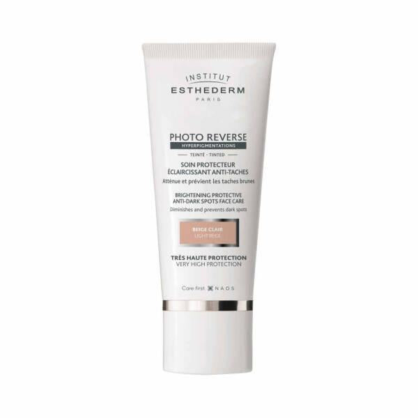 Esthederm Tinted Sunscreen - Photo Reverse Tinted Light Beige 50ml - Broad-Spectrum Sun Protection & Evening Skin Tone Esthederm Tinted Sunscreen - Broad-Spectrum Protection & Even Tone tinted sunscreen, sunscreen for face, evening skin tone sunscreen, broad-spectrum sun protection, cosmetic sunscreen, skincare, sun damage prevention, skin tone evening, moisturizing sunscreen, daily sunscreen, Esthederm, Photo Reverse Tinted Light Beige, 50ml, face and neck sunscreen, antioxidant-rich sunscreen, water-resis