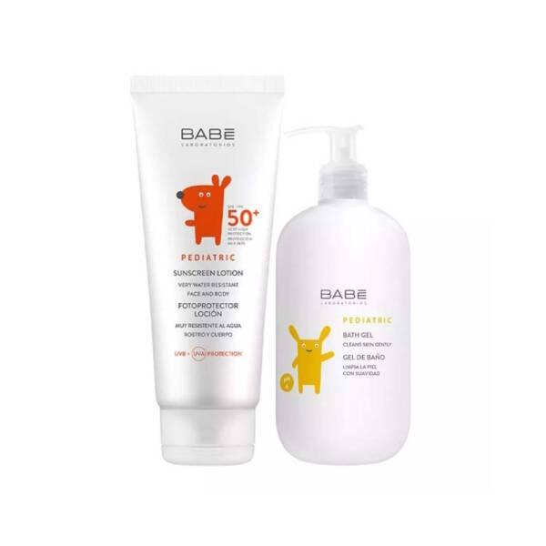 babe pediatric sunscreen lotion spf50+, babe pediatric bath gel 100ml Babe Pediatric Sunscreen Lotion SPF50+ - Bath Gel Set | 100ml Babe Pediatric Sunscreen Lotion SPF50+ & Bath Gel Set babe, sunscreen, bath-gel, baby-care, spf50, kids-sun-care, gentle-cleanser, ultra-water-resistant, ai-generated, skincare-set