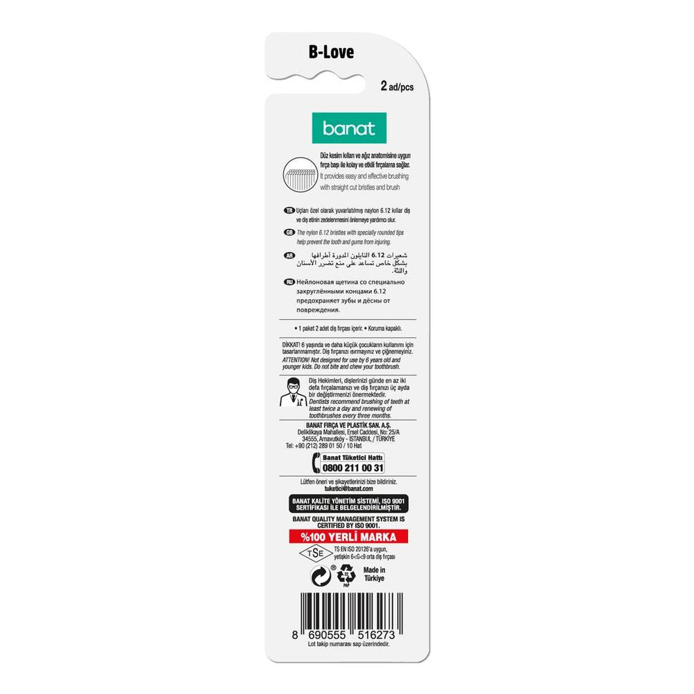 Banat B-Love Medium Toothbrush Set 2-Pack