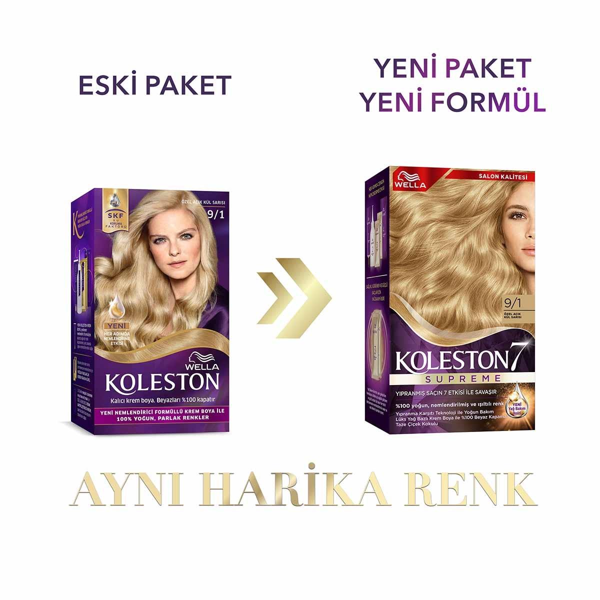 Wella Koleston Supreme 9/1 Light Ash Blonde Hair Dye Kit - Intense Color, Moisture & 100% Gray Coverage for Radiant, Healthy Hair Wella Koleston 9/1 Light Ash Blonde Hair Dye - Radiant Color & Care hair dye, light ash blonde hair dye, Koleston Supreme, hair color kit, permanent hair color, 9/1 hair dye, luxury hair dye, hair coloring, at home hair dye, ash blonde hair color, hair, hair color, ash blonde, light blonde, gray coverage, hair conditioning, hair repair, Plex technology, Lüks Krem Boya, Yağ Bakım 