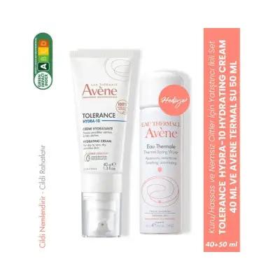 Avene Tolerance Hydra-10 Hydrating Cream and Thermal Water Set - 48 Hour Hydration for Sensitive Skin - Eye Cream