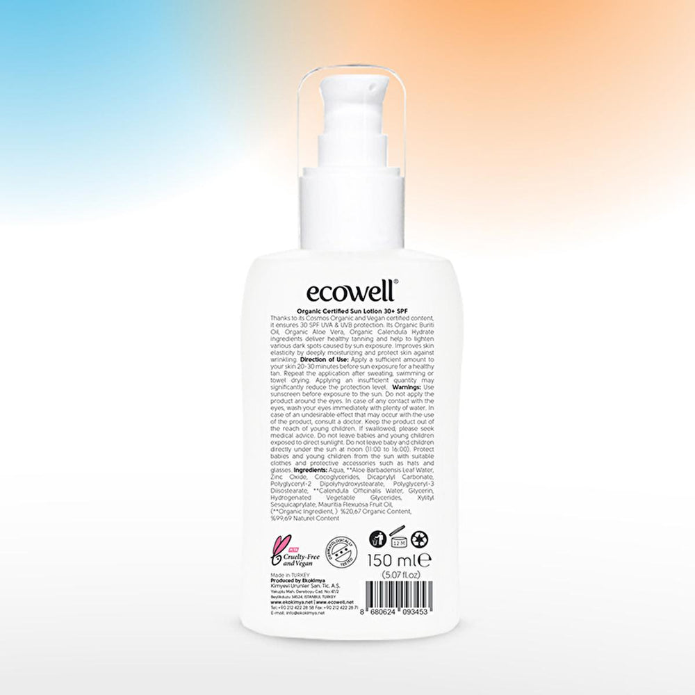 Ecowell Organic Sunscreen Lotion - 30 SPF, Vegan & Mineral UVA UVB Protection, Moisturizing & Eco-Friendly - view 3