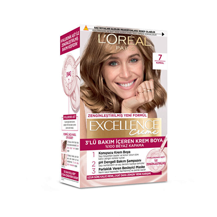 L'Oreal Paris Excellence Creme Hair Color 7 Light Brown - Rich Color - Hair Dye