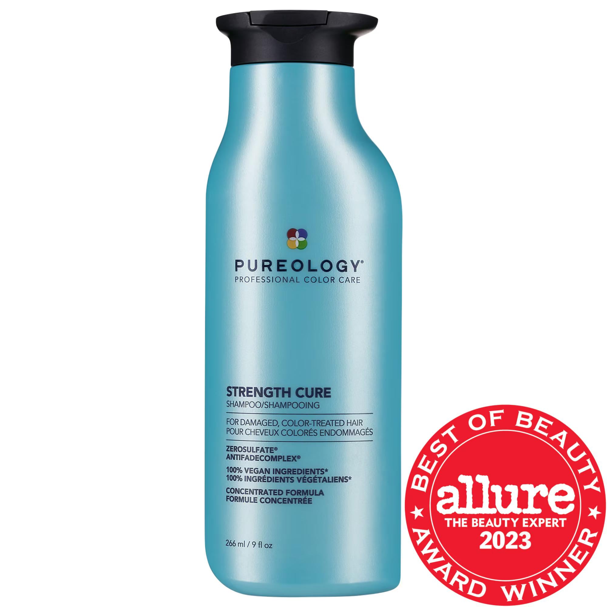 Pureology Strength Cure Shampoo: Sulfate-Free Repair for Damaged, Color-Treated Hair | Vegan Protein Shampoo Pureology Strength Cure Shampoo: Repair Damaged &amp; Color Treated Hair Strength Cure Shampoo, Sulfate-free shampoo, Damaged hair repair shampoo, Color safe shampoo, Vegan shampoo, Protein shampoo for damaged hair, Shampoo for breakage, Best shampoo for color treated hair, shampoo, hair care, damaged hair, color-treated hair, sulfate free, vegan, cruelty-free, protein, breakage, split ends, hair repair,