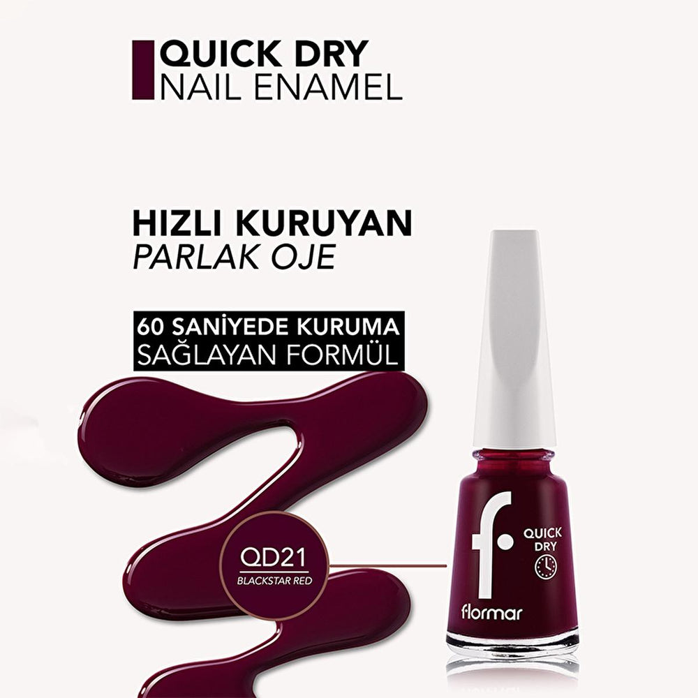 Flormar Quick Dry Nail Polish - Blackstar Red, Long Lasting & Highly Pigmented - Nail Polish