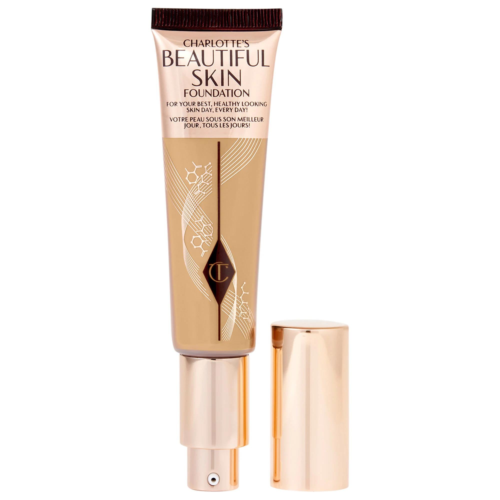 Charlotte Tilbury Beautiful Skin Liquid Foundation: Medium Coverage, Hyaluronic Acid, Natural Glow, Vegan & Cruelty-Free Charlotte Tilbury Liquid Foundation: Hydrating, Medium Coverage liquid foundation, medium coverage foundation, hyaluronic acid foundation, vegan foundation, cruelty-free foundation, natural glow foundation, hydrating foundation, foundation for smooth skin, pore blurring foundation, long-wearing foundation, foundation, makeup, face makeup, best foundation, buildable coverage, long lasting,