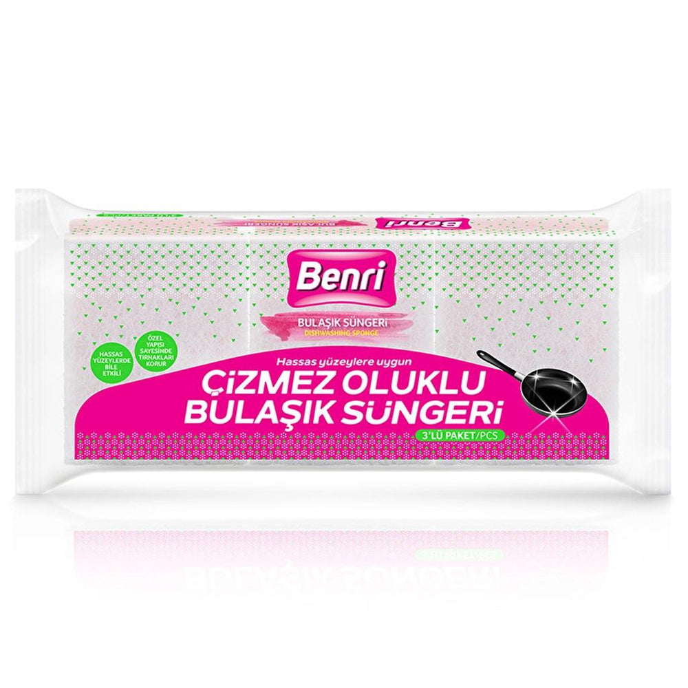 Benri Non-Scratch Grooved Dish Sponge 3-Pack