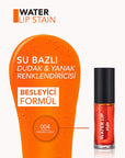 Flormar Water Lip Stain 004 Orange Juice - Long-Lasting Lip and Cheek Tint with Matte Finish - view 8