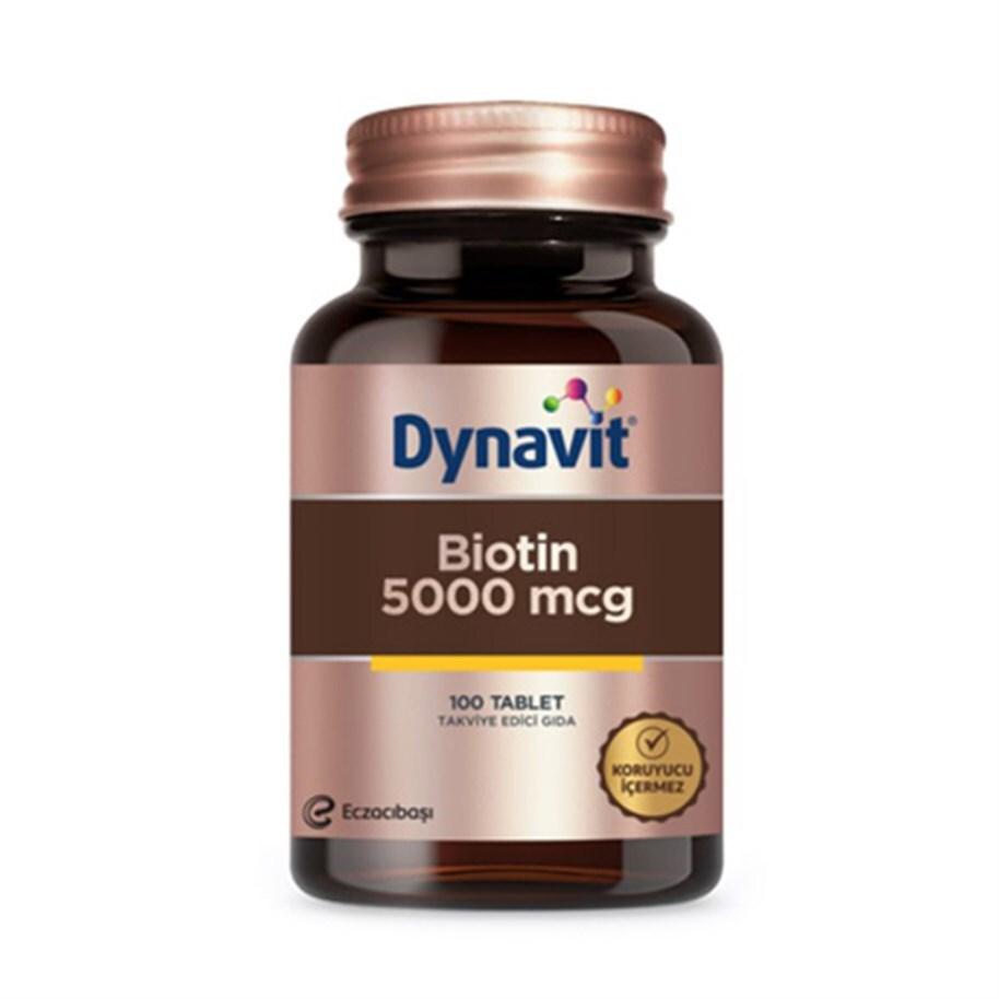 Dynavit Biotin 5000 Mcg - High Potency Dietary Supplement for Hair, Skin & Nail Health - 100 Tablets - Vitamin & Supplement