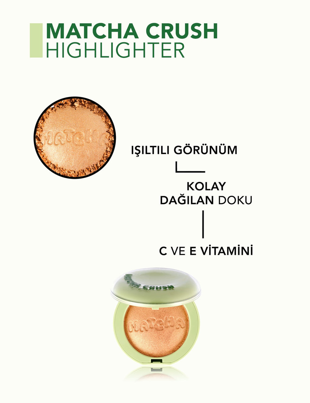 Flormar Matcha Doughnut Creamy Powder Highlighter, Soft Satin Finish, 9.6 g
