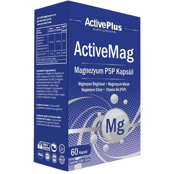 Active Plus Activemag Magnesium P5P Dietary Supplement 60 Capsules