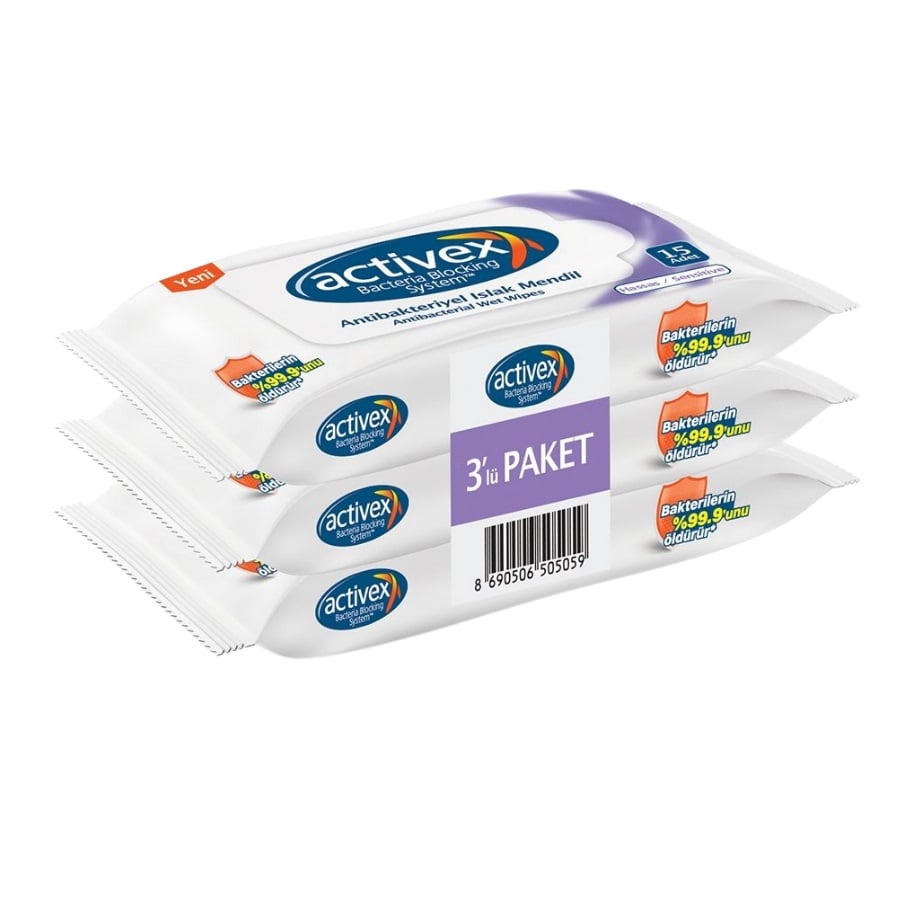 Activex Sensitive Wet Wipes 3 x 15 Pack for Everyday Cleansing