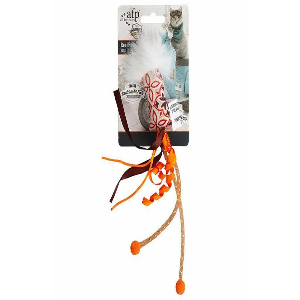 AFP Vintage Rabbit Fur Stick Cat Toy for Active Play 21cm