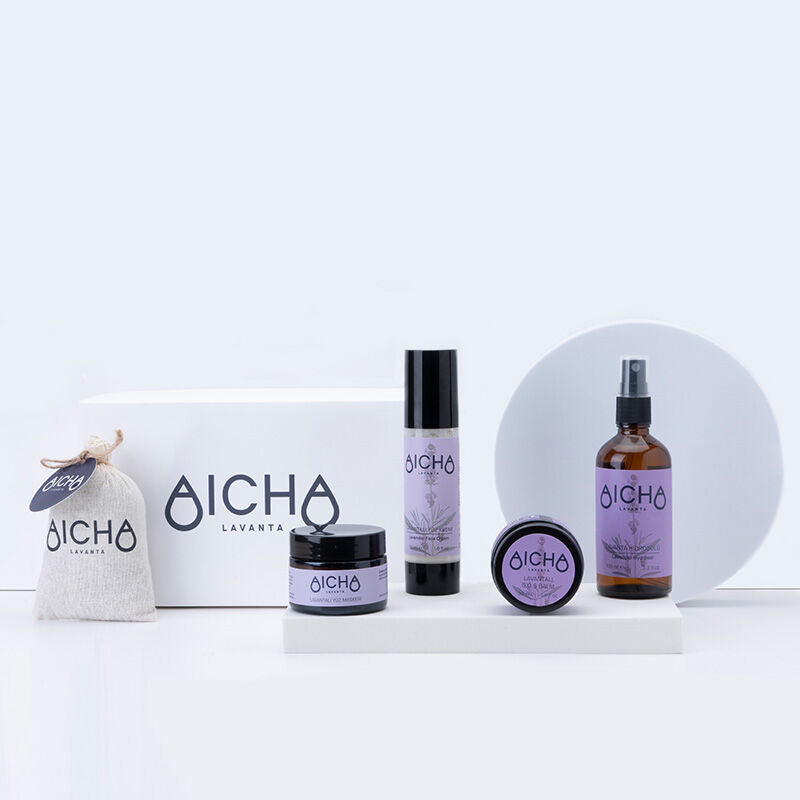 Aicha Lavender Facial Care Set with Hydrosol and Balm 5-Piece Kit