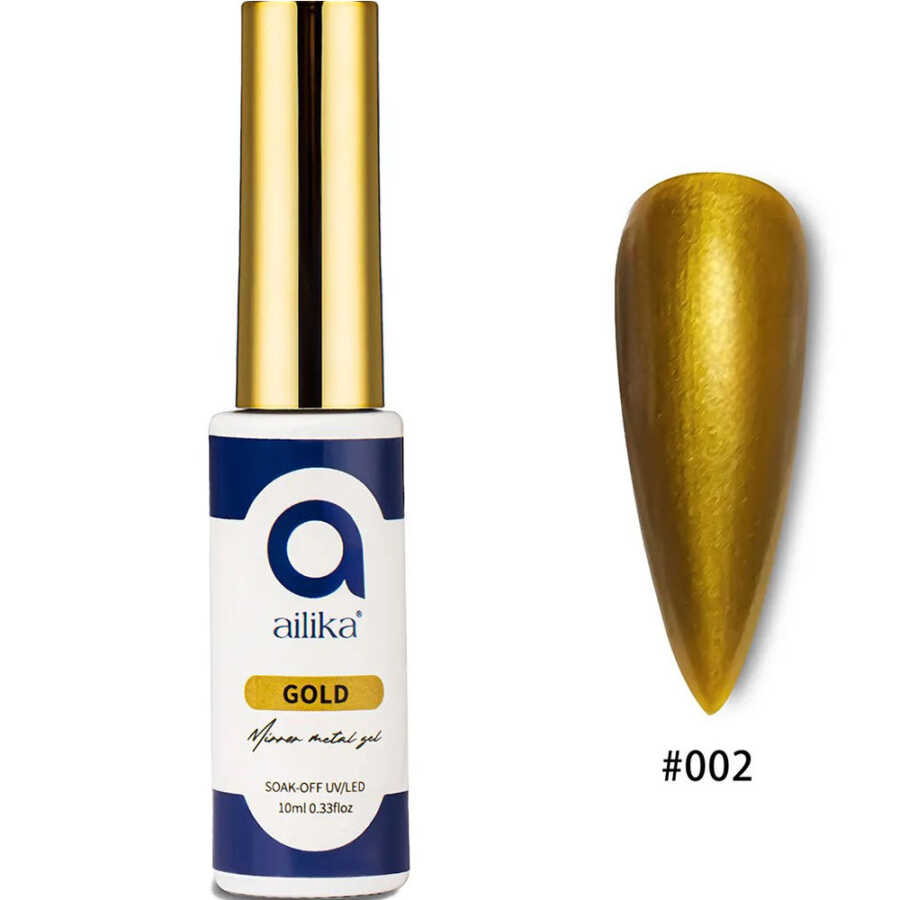 Ailika 002 Mirror Metal Gel Gold High Shine Polish 10 ml