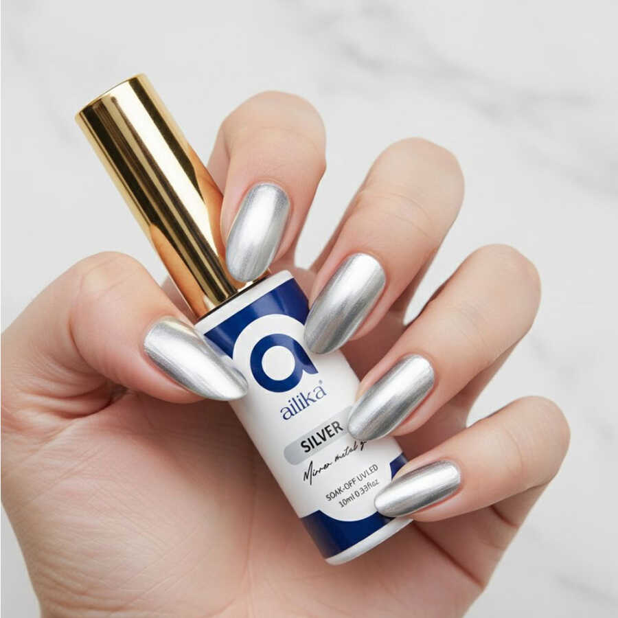 Ailika 001 Mirror Metal Gel Silver Reflective Nail Polish 10 ml
