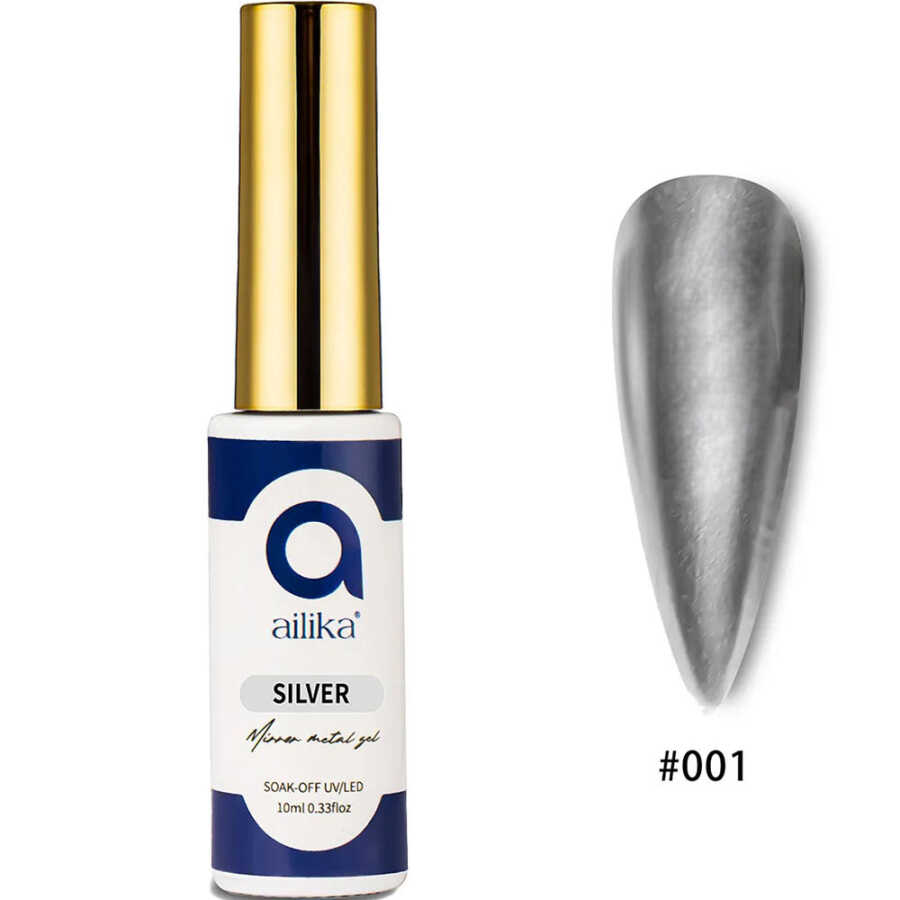 Ailika 001 Mirror Metal Gel Silver Reflective Nail Polish 10 ml