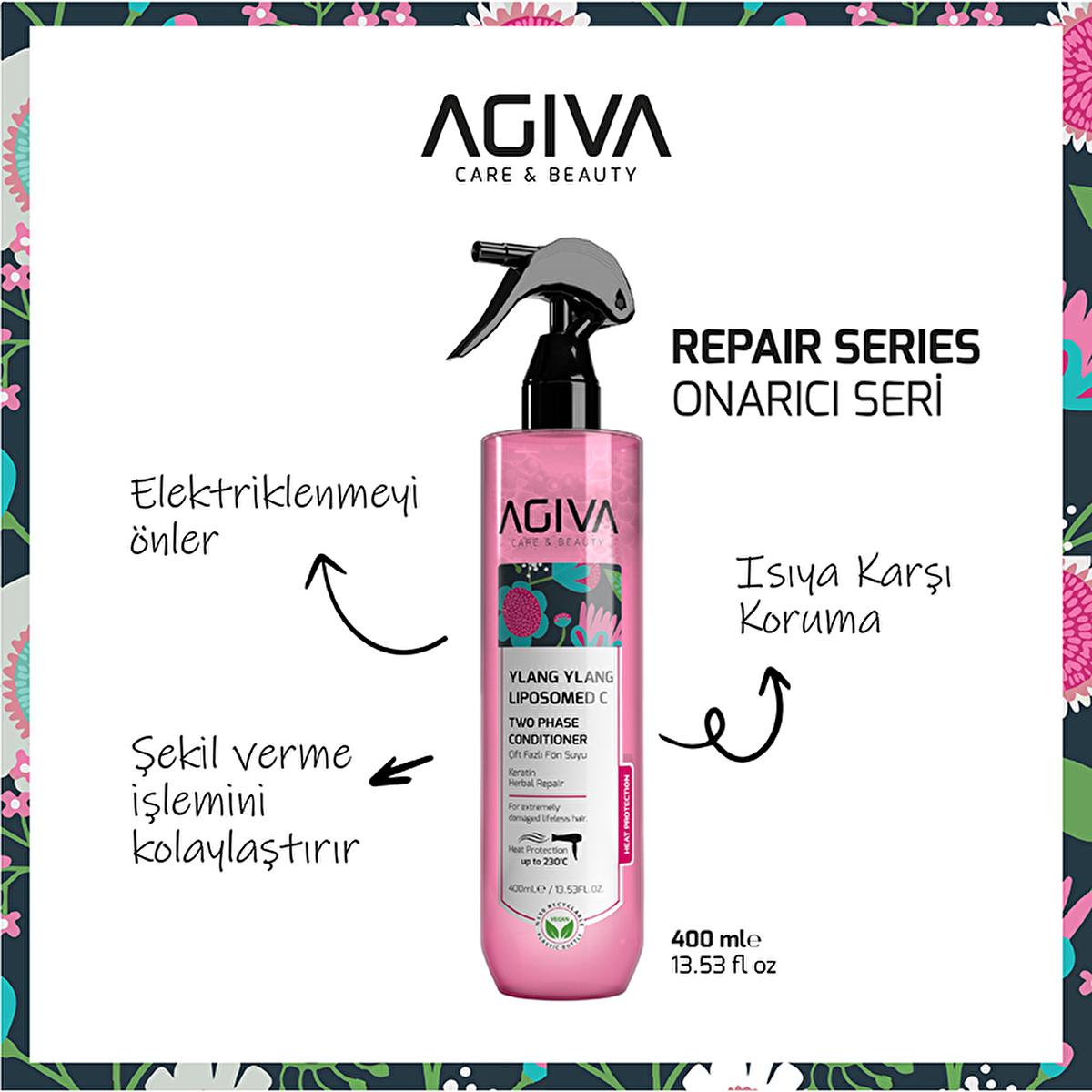 Agiva Ylang Ylang Keratin Hair Repair & Heat Protectant Spray | Detangling, Styling & Damaged Hair Treatment - 13.53 fl oz Agiva Ylang Ylang Keratin Hair Repair Spray | Heat Protection hair repair spray, keratin hair treatment, heat protectant spray, detangling hair spray, ylang ylang hair product, hair styling spray, damaged hair treatment, fön suyu, hair care, leave-in hair conditioner, hair treatment, hair spray, hair detangler, heat protection, styling spray, ylang ylang, herbal keratin, two-phase formu