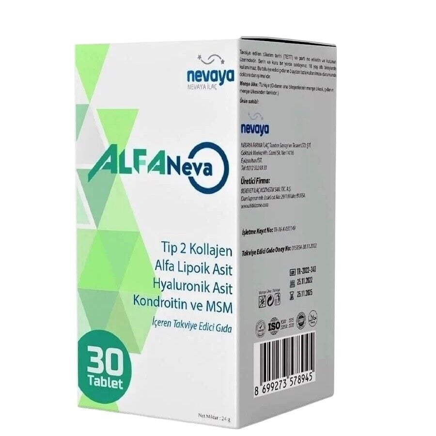 Nevaya Ilac Alfaneva Collagen & Hyaluronic Acid Supplement 30 Tablets