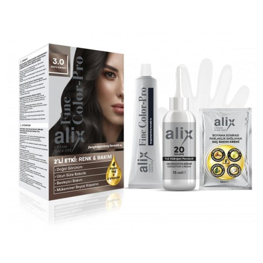 Alix Cream Hair Color 3-0 Dark Brown Gray Coverage 50ml