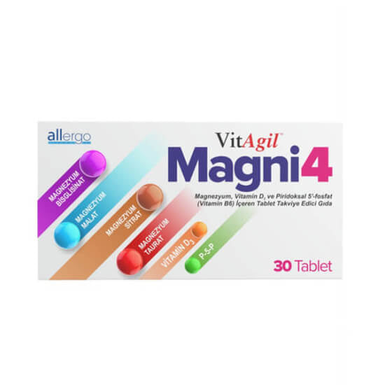 Allergo VitAgil Magni4 Magnesium with Vitamin D3 &amp; P5P 30 Tablets