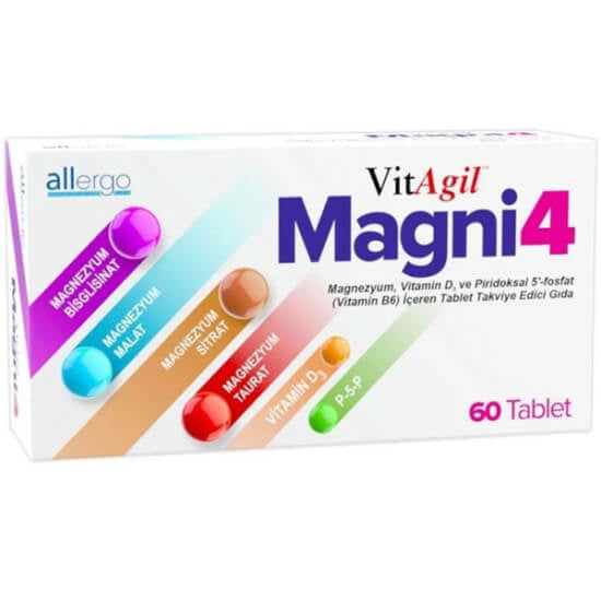 Allergo VitAgil Magni4 Magnesium with Vitamin D3 & P5P 60 Tablets